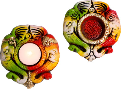Pranavi Collection Terracotta Diya Tealight Candle Holders (13 x 10 cm) Pack of 2 Terracotta (Pack of 2) Table Diya Set(Height: 3 inch)