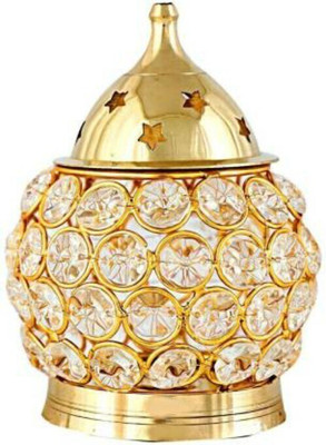 T-KA108 Brass Akhand Diya | Diamond Crystal Deepak/Dia Brass Table Diya(Height: 5 inch)
