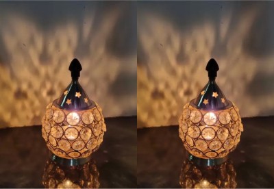 DARIDRA BHANJAN Akhand Diya Decorative Brass Crystal Oil Lamp Tea Light Holder (PACK OF 2) Brass Table Diya(Height: 5 inch)