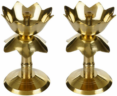 RUDRANSH Combo Pure Brass Kamal Akhannd Diya for Puja Room Lotus Shape Diya/Set 2 Brass (Pack of 2) Table Diya Set(Height: 3.5 inch)