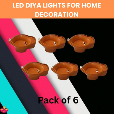 Guggu LED Water Diya & Water Sensor Diya for Diwali Festival Home & Office Décor_6S473 Plastic (Pack of 6) Table Diya Set(Height: 2 inch)
