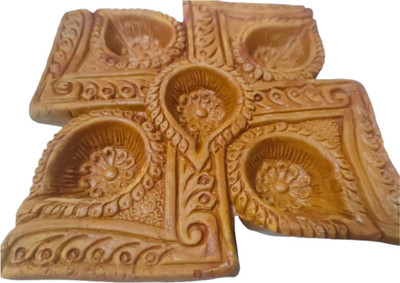 BSClayWorks Earthenware, Terracotta (Pack of 2) Table Diya(Height: 2 inch)