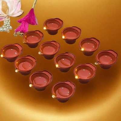 3BAAN A213Water Sensor Diya for Home Decoration Electric Flameless & Diya Lights Plastic (Pack of 12) Table Diya Set(Height: 4 inch)