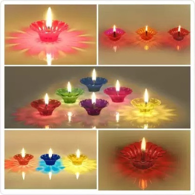 NPU 3D Reflection LED Diya Temple ,Office ,Home ,Diwali Decoration 1318 Plastic (Pack of 6) Table Diya Set(Height: 5 inch)