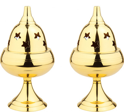 BHOOKAN SAARAN INTERNATIONAL Brass Apple Stand Diya Shape Akhand Diya with Star Holes and Stand Diya/Oil Lamp Brass (Pack of 2) Table Diya Set(Height: 4 inch)