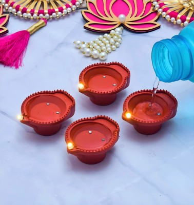 crockdile Water Sensor Brown Real Diya, Lighten Up When Fill with Water Plastic Plastic (Pack of 12) Table Diya Set(Height: 4 inch)