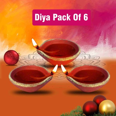 Pure Source (India) Big Size Diwali Ke Diye, Mitti Ka Diva, Earthen Clay Big Pooja Diyas Terracotta (Pack of 6) Table Diya(Height: 2 inch)