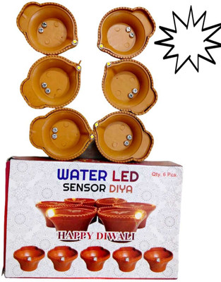 Bmode Diya,Water Sensor Brown Lighten Up When Fill with Water Plastic (Pack of 6) Table Diya Set(Height: 1.5 inch)