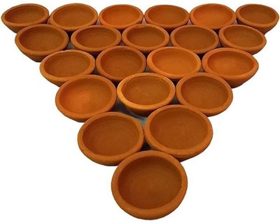 SINAL Earthenware (Pack of 21) Table Diya(Height: 2 inch)