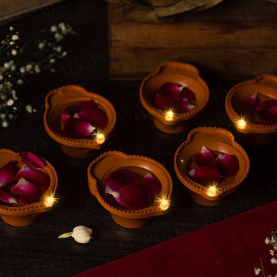 AJLineX LED Water Sensor Eco Friendly Diya Bronze (Pack of 6) Table Diya Set(Height: 1 inch)