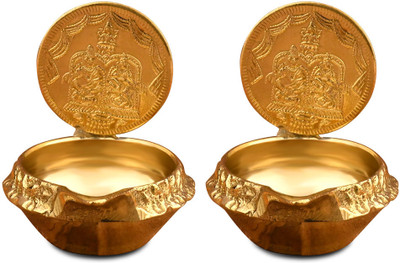 Rudra Centre Laxmi Kuber Diya Brass (Pack of 2) Table Diya Set(Height: 2 inch)