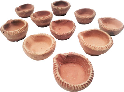 lookat Earthenware (Pack of 10) Table Diya Set(Height: 1 inch)