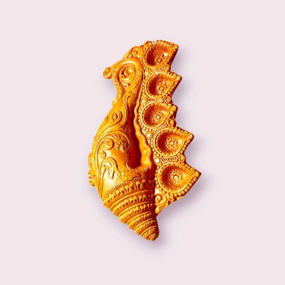 SUNINOW 5 Diya thali with ganesh ji embossed Terracotta (Pack of 5) Table Diya Set(Height: 9 inch)