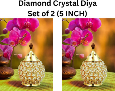 DARIDRA BHANJAN Crystal Akhand Diya For Puja and Festivals Brass, Crystal (Pack of 2) Brass Table Diya(Height: 5 inch)