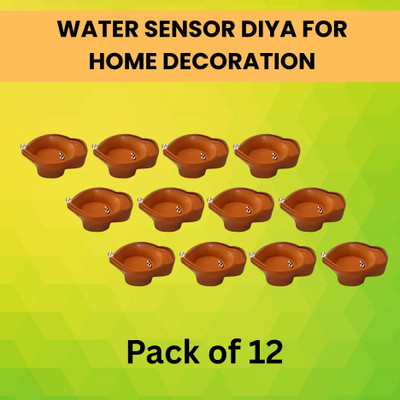 Guggu Water Sensor Diya LED Water Diyas for Diwali Home & Office Décor Pack of 12 E75 Plastic (Pack of 12) Table Diya Set(Height: 2 inch)