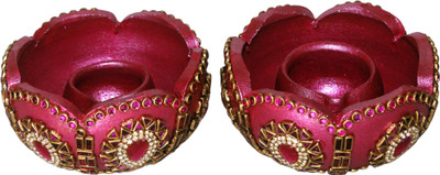 ITHAZHYAZ Terracotta (Pack of 2) Table Diya Set(Height: 2.5 inch)