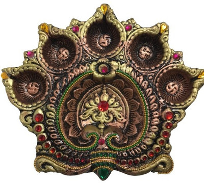 SMC home Decor Earthenware Decorated Diya Set _20 CM_5 Diyas Terracotta, Earthenware Table Diya Set(Height: 8 inch)