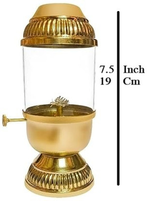 Elite International Brass Adjustable Akhand DeepCapacity 250ml 48-Hour Burn Time Prayer Meditation Brass Table Diya(Height: 7.5 inch)
