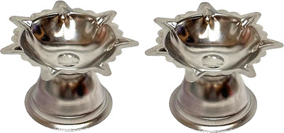 Dynore Stainless Steel Sapta Mukhi Star Shape Diya/Deep/Deepam/Sapta Batti Diya Stainless Steel (Pack of 2) Table Diya Set(Height: 1.7 inch)