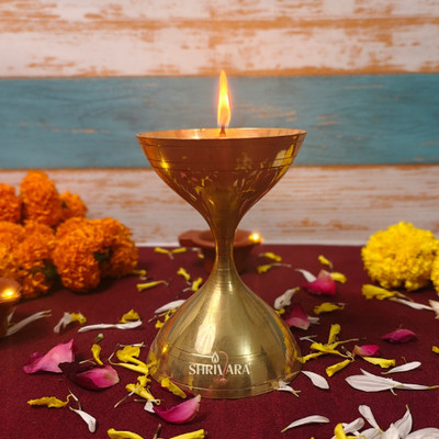 shrivara 13 cm Traditional Brass Akhand Jyot Diya for Pooja and Festivals Brass Table Diya(Height: 5.12 inch)