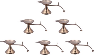 Shivshakti Arts Set Of 6 Handmade Pure Brass Diay With Handle Brass (Pack of 6) Table Diya Set(Height: 2.25 inch)