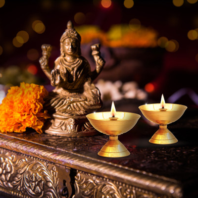 Shubhkart Nitya Pyali Deep Brass (Pack of 2) Table Diya(Height: 3 inch)