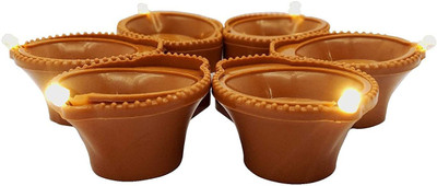 Padchaaya Water Sensor Brown Real Diya, Lighten Up When Fill with Water Plastic (Pack of 6) Table Diya Set(Height: 1.18 inch)