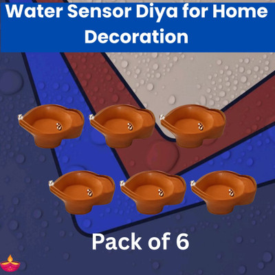 Guggu LED Water Diya & Water Sensor Diya for Diwali Festival Home & Office Décor_6D345 Plastic (Pack of 6) Table Diya Set(Height: 2 inch)