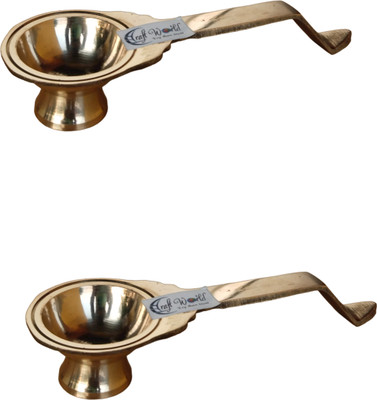 Craft World Kapoor dani for puja | dhup dani Brass| dhoop Dhani with Brass Handle Pack-2 Brass (Pack of 2) Table Diya(Height: 1 inch)