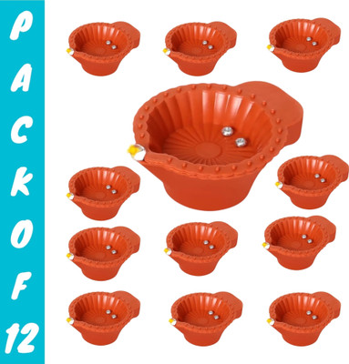 LeafBlu Water Sensor Reusable Led Diyas for Home Decor,Festivals Decoration Diwali Light Plastic (Pack of 12) Table Diya(Height: 1.5 inch)