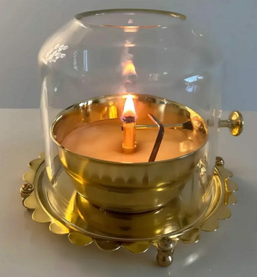 BHAKTIKART akhand jyoti brass diya (200ML) with Borosilicate Glass Brass Diya For DIWALI Brass Table Diya(Height: 4 inch)