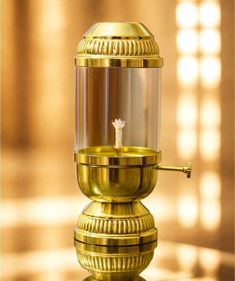 Looksgarden pooja,navratri,diwali pure brass akhand jyoti diya with adjustable bati System Iron Table Diya(Height: 10.16 inch)