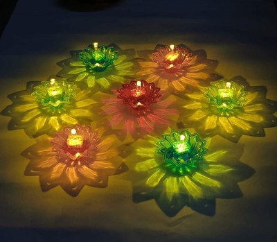 NKKL Traditional Reflection LED Water Diya Temple ,Home ,Diwali Decoration 817 Plastic (Pack of 6) Table Diya Set(Height: 3 inch)