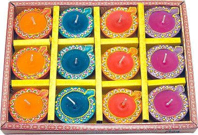 sonkar Sonkar’s Round shaped Wax Diya Set – Decorative Terracotta Diyas (12 pcs) Terracotta (Pack of 12) Table Diya(Height: 2.5 inch)