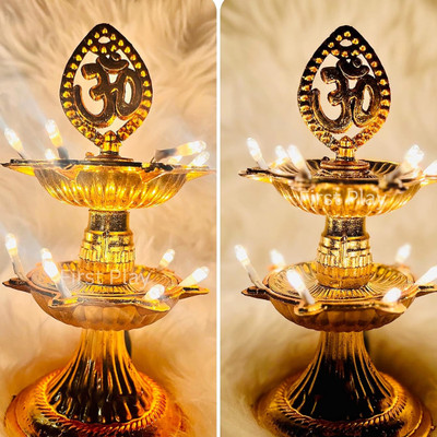 adbeni Imported 1 Layer Electric Gold LED Bulb Lights Diya | Diwali Decoration, 14 Deep Plastic Table Diya(Height: 5 inch)