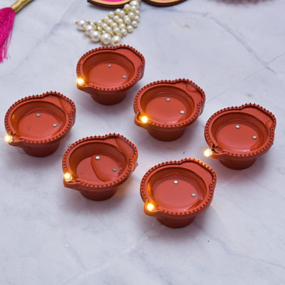 Modinity Plastic (Pack of 6) Table Diya Set(Height: 2 inch)