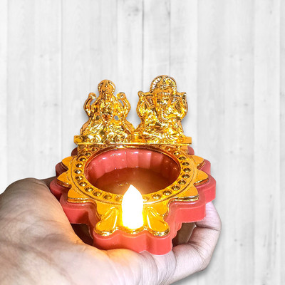 Prabhu Ji Mart New Water Sensor Laxmi Ganesh diya for Diwali home and Mandir Plastic (Pack of 2) Table Diya Set(Height: 3 inch)