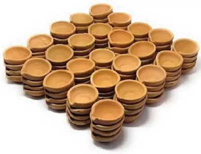 KESHU HANDICRAFT Handmade Mitti Diya/Earthen Clay Diya/ Diwali Tealight Oil Lamp for Pooja Earthenware (Pack of 21) Table Diya Set(Height: 1 inch)