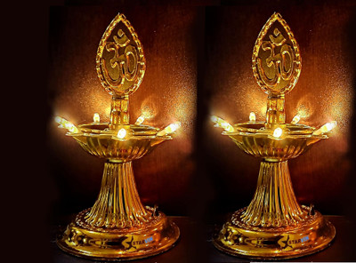 feya 1 Layer Electric Gold LED Bulb Lights Diya/Deep/Deepak for Pooja Plastic (Pack of 2) Table Diya(Height: 12 inch)