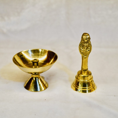 MPB pyaali deep and puja ghanti set Brass Table Diya(Height: 3.5 inch)