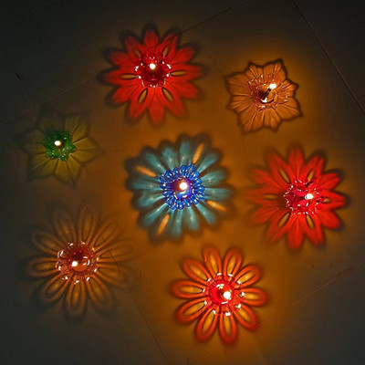 Smiling Cart 3D Reusable Reflection Plastic Transparent Diya For Diwali Festivals Decoration Plastic (Pack of 12) Table Diya Set(Height: 1 inch)