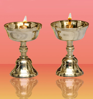 Denique Pyali Akhand Jyothi Table stand diyas for Home,Pooja Puja,pack 2 Brass (Pack of 2) Table Diya Set(Height: 3 inch)