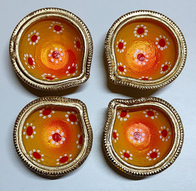 Vartanu Earthenware (Pack of 4) Table Diya Set(Height: 3 inch)