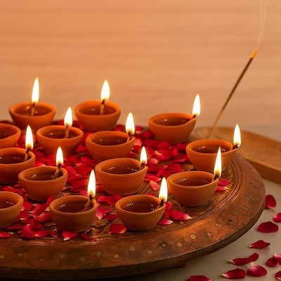 Homiee Natural Clay Traditional Diwali Ke Diye (Pack of 50) with Cotton Wicks Free Terracotta (Pack of 50) Table Diya Set(Height: 1 inch)