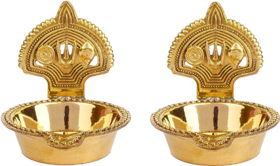 Satvik Vishnu Brass Diya | Divine Traditional Brass Oil Lamp for Pooja Brass (Pack of 2) Table Diya(Height: 3 inch)
