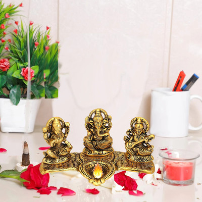 Kitlyn Brass Laxmi Ganesh Saraswati Divya Shakti Deepam Oil Lamp Brass Table Diya(Height: 4 inch)