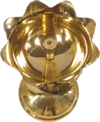 Astrosale Kamal (Lotus) Shape Designer Akhand Deepak Puja Diya Stand For Home & Mandir Brass Table Diya(Height: 4.1 inch)