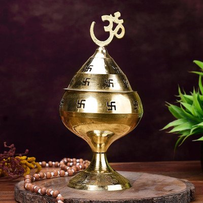 sanskaari Akhand Diya/Deepam with Swastik Hole & Om Design on Top Brass Brass Table Diya(Height: 4.5 inch)