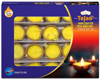Shubhkart Tejas Handcrafted Puja Ghee Mitti for Puja, Diwali & Other Rituals - 20N Terracotta Table Diya(Height: 8 inch)