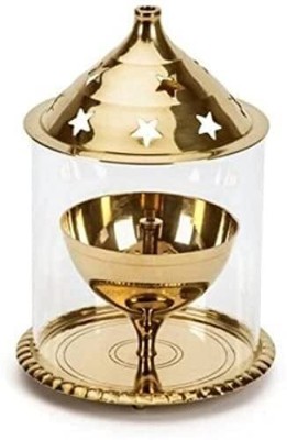 nagaana Urns Brass Glass Akhand Diya/Oil Lamp/Pooja Deepak 4.5 Inch Hight3.5 Brass Table Diya(Height: 4.5 inch)